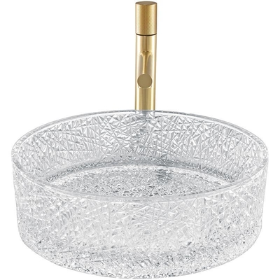 Gaya Eropa Round Glass Vessel Basins Ice Ridge Crystal Clear Wastafel