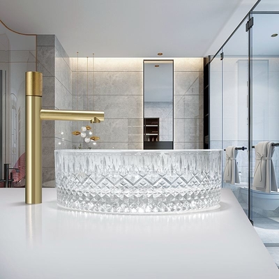 Transparan Crystal Glass Vessel Basins Countertop Ice Prism Countertop
