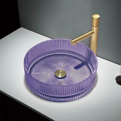 Wastafel Kaca Kristal Berwarna-warni Bentuk Silinder Countertop Basin Bowl
