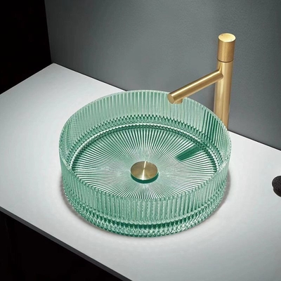 Wastafel Kaca Kristal Berwarna-warni Bentuk Silinder Countertop Basin Bowl