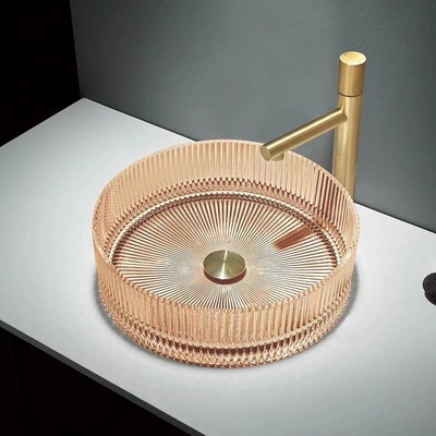 Wastafel Kaca Kristal Berwarna-warni Bentuk Silinder Countertop Basin Bowl