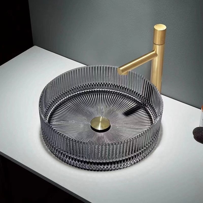 Wastafel Kaca Kristal Berwarna-warni Bentuk Silinder Countertop Basin Bowl