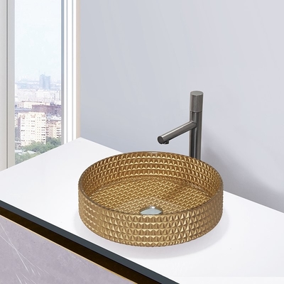 Wastafel Kaca Kristal 45mm Warna Emas Bentuk Silinder Wastafel Kesombongan Kamar Mandi