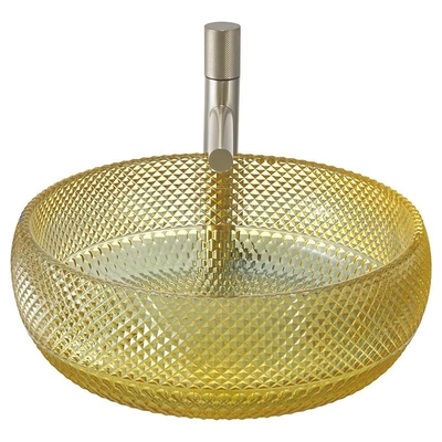 Italy Design Crystal Glass Vessel Basins Wastafel Kamar Mandi Warna Kuning