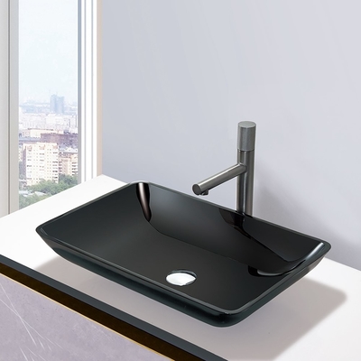 Wastafel Kamar Mandi Mengkilap Tinggi Black Crystal Stone Glass Vessel Sinks