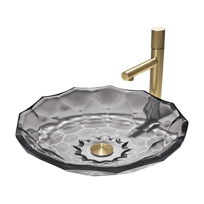 Wastafel Kaca Berbentuk Bola Modern Wastafel Kapal Warna Abu-abu Terang Pop Up Drain