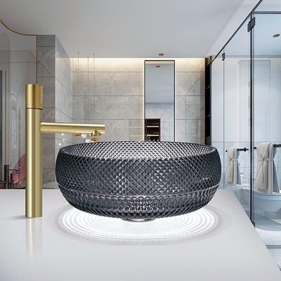 Italian Design Crystal Glass Vessel Basins Countertop Warna Hitam Transparan