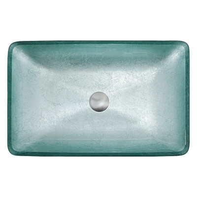 Silver Tempered Bath Wastafel Kaca Mangkuk Persegi Panjang Atas Meja Solid