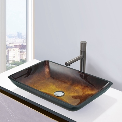 Gradient Brown Glass Wastafel Kamar Mandi Non Porous Dynamic Vessel Sink Kaca Tempered
