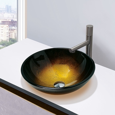Kamar Mandi Kaca Tempered Vessel Sink Gradient Brown Round Wash Basin Bowl