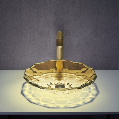 OEM Ball Shape Glass Wash Basin Crystal Vessel Sinks Countertop Warna Kuning
