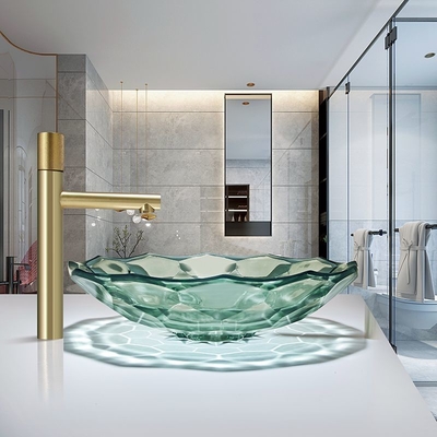 Warna Hijau Muda Crystal Glass Wash Basin Football Bentuk Countertop Basin Bowl