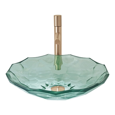 Warna Hijau Muda Crystal Glass Wash Basin Football Bentuk Countertop Basin Bowl