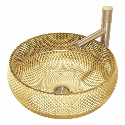 45mm Tiriskan Lubang Wastafel Kaca Wastafel Meja Warna Emas 18K Untuk Restoran