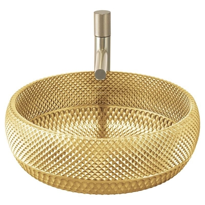 45mm Tiriskan Lubang Wastafel Kaca Wastafel Meja Warna Emas 18K Untuk Restoran