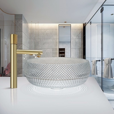 12mm Ketebalan Crystal Clear Glass Vessel Basins Untuk Office Art Deco Bentuk Bulat