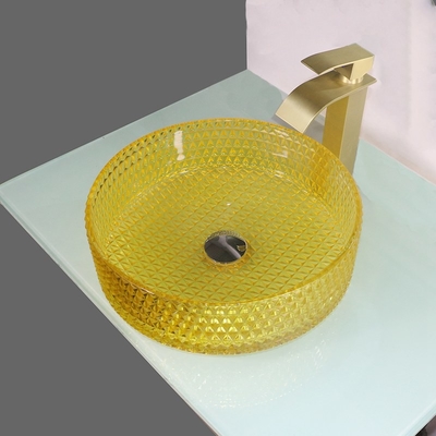 Wastafel Kaca Kristal Kuning Bentuk Silinder Countertop Vessel Sink
