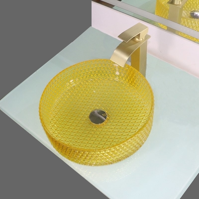 Wastafel Kaca Kristal Kuning Bentuk Silinder Countertop Vessel Sink