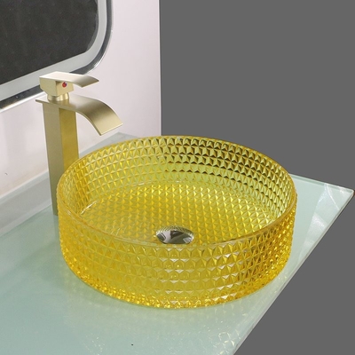 Wastafel Kaca Kristal Kuning Bentuk Silinder Countertop Vessel Sink