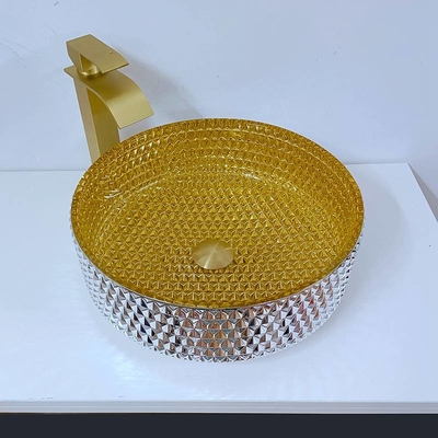 Shinning Gold Crystal Glass Wastafel Bentuk Silinder Wastafel Kamar Mandi