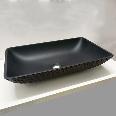 Kulit Butir Kamar Mandi Kaca Tempered Wastafel Wastafel Asam Matt Kaca Hitam Wastafel