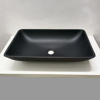 Kulit Butir Kamar Mandi Kaca Tempered Wastafel Wastafel Asam Matt Kaca Hitam Wastafel