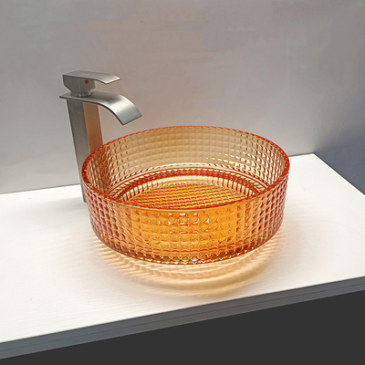 Warna Oranger Crystal Glass Wastafel Dihiasi Vessel Countertop Wastafel Kamar Mandi