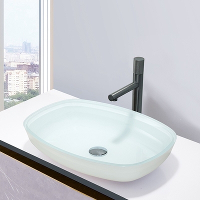 Wastafel Kamar Mandi Tempered Putih Mengkilap Tinggi Bentuk Melon Countertop Basin Wastafel