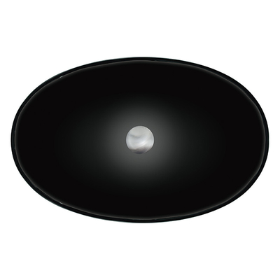 Wastafel Kaca Tempered Hitam Mengkilap Tinggi Bentuk Kapal Wastafel Kaca Kamar Mandi Atas Meja
