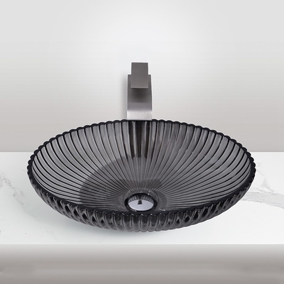 CUPC Ice Stripe Pattern Smooth Glass Vessel Basins Untuk Dekorasi Rumah