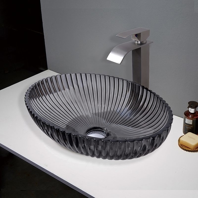 CUPC Ice Stripe Pattern Smooth Glass Vessel Basins Untuk Dekorasi Rumah