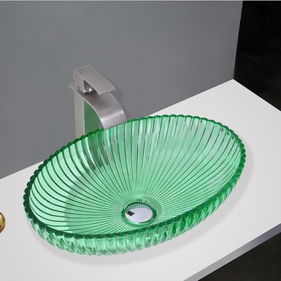 Bentuk Oval Wastafel Kapal Kaca Modern Countertop Mounted Vanity Sinks