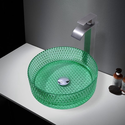 Wastafel Kaca Modern 1 Lubang Dengan Perangkat Keras Pemasangan Wastafel Kamar Mandi