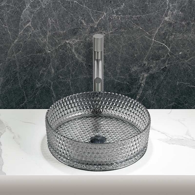 Countertop Mounted Glass Wastafel Wastafel Kamar Mandi Bundar Tidak Meluap