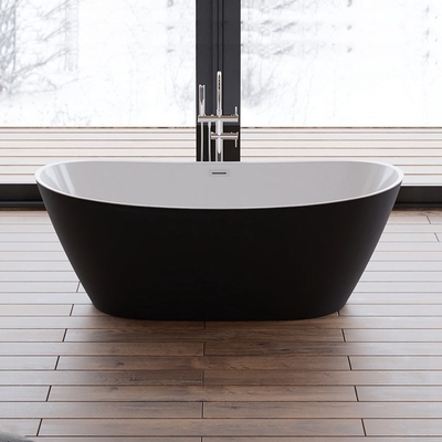 Acrylic Free Standing Tub dengan Center Drain Faucet Bentuk Oval Mengendam Mandi