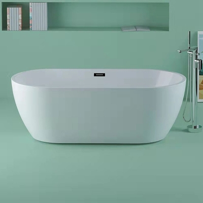 Acrylic tahan lama bebas berdiri bak mandi oval dengan pusat pembuangan penempatan mandi rendam