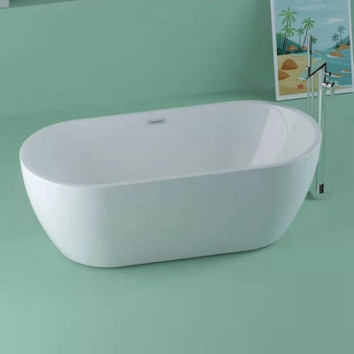 Acrylic tahan lama bebas berdiri bak mandi oval dengan pusat pembuangan penempatan mandi rendam