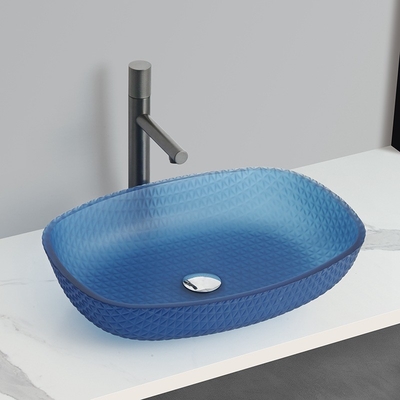 Acid Matt Blue Basin Basin 540*395*110mm 1 Lubang Basin Kaca