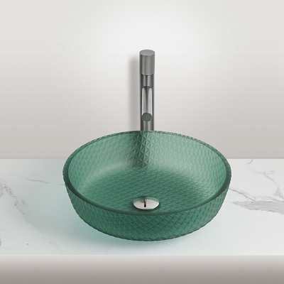 Matt Green Kamar Mandi Cuci Baskom Dengan Keran Tidak Overflow Vanity Countertop Vas Sink