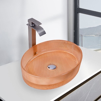 Baskom Kapal Kaca Berbentuk Oval Modern Cuci Kapal Kamar Mandi Warna Oranye