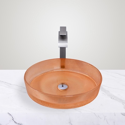 Baskom Kapal Kaca Oranye Cerah Ketebalan 12mm Untuk Kamar Mandi Modern