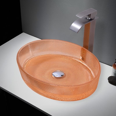 Baskom Kapal Kaca Oranye Cerah Ketebalan 12mm Untuk Kamar Mandi Modern