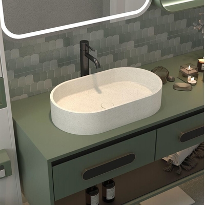 Pop Up Drain Concrete Wash Basin Oval Bentuk Kamar Mandi wastafel