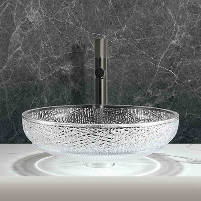 12mm Ketebalan Lemparan halus Basin Kapal Kaca Kristal Jelas