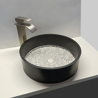 400*400*120mm Black Edge Glass Wash Basin Dengan Saluran Ukuran 1,77 Inch