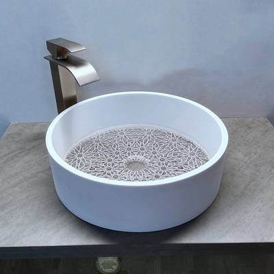 Putih Marmer Edge Kaca bening Bagian bawah Kaca wastafel Bowl Countertop Wastafel