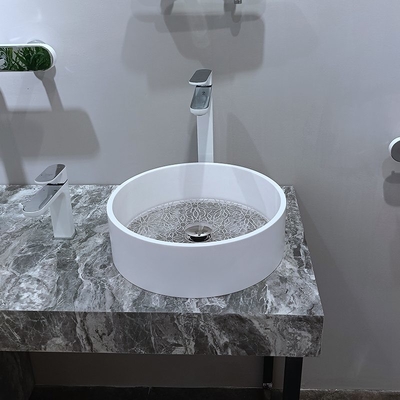 Putih Marmer Edge Kaca bening Bagian bawah Kaca wastafel Bowl Countertop Wastafel