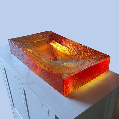 Amber Warna Kaca Kaca Cuci Baskom Tap Lubang Bebas Kaca Vas Sink