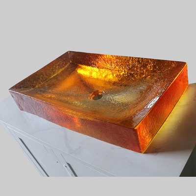 Amber Warna Kaca Kaca Cuci Baskom Tap Lubang Bebas Kaca Vas Sink