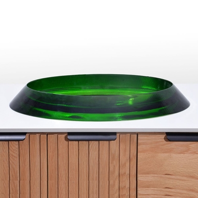 Semi - tertanam Oval kaca kaca wadah Basin Green Glass Bowl wastafel